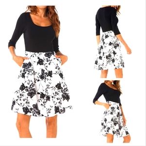 Simier Fariry 3/4 Sleeve Floral A-Line Casual Skater Dress S